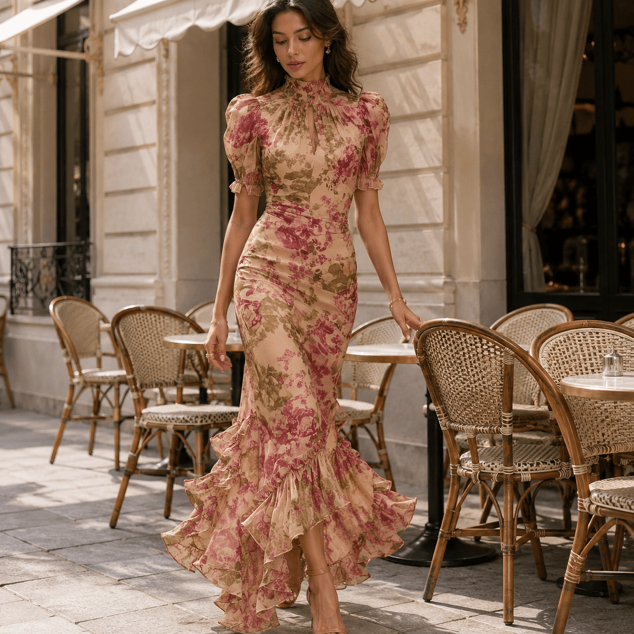 Rosalie™ | Vestido maxi con estampado de rosas vintage