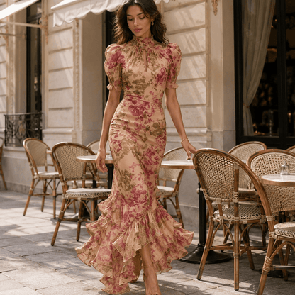 Rosalie™ | Vestido maxi con estampado de rosas vintage