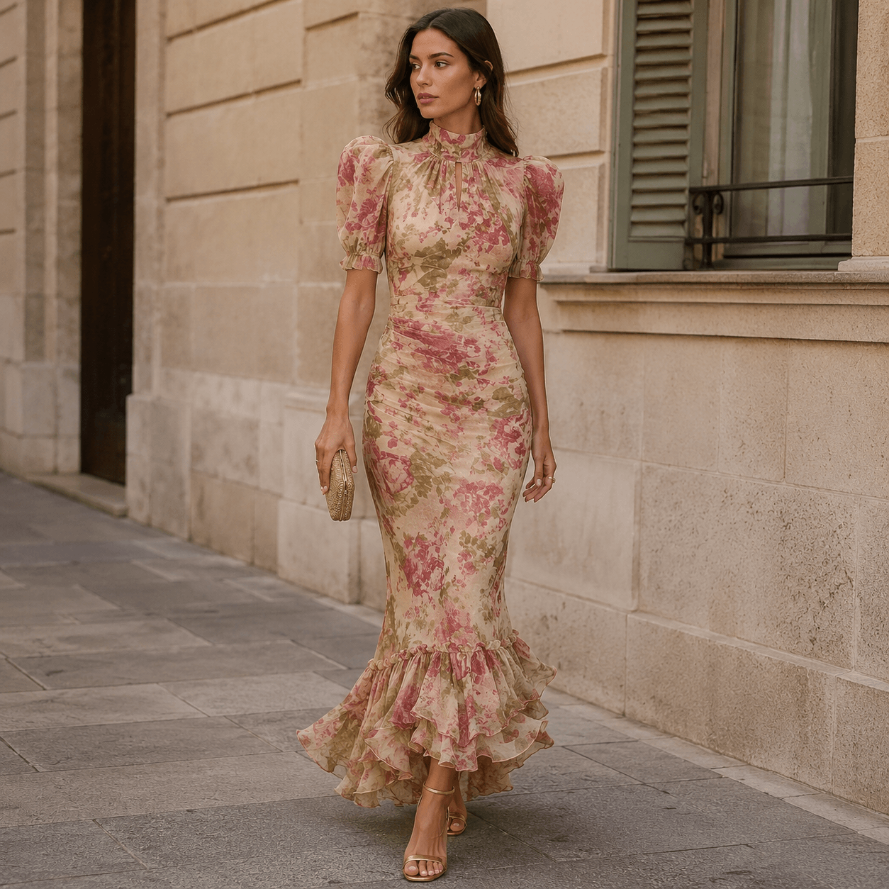 Rosalie™ | Vestido maxi con estampado de rosas vintage