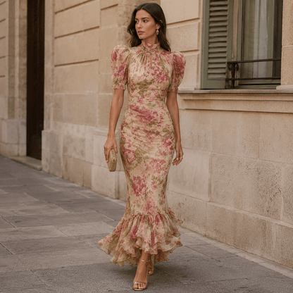 Rosalie™ | Vestido maxi con estampado de rosas vintage