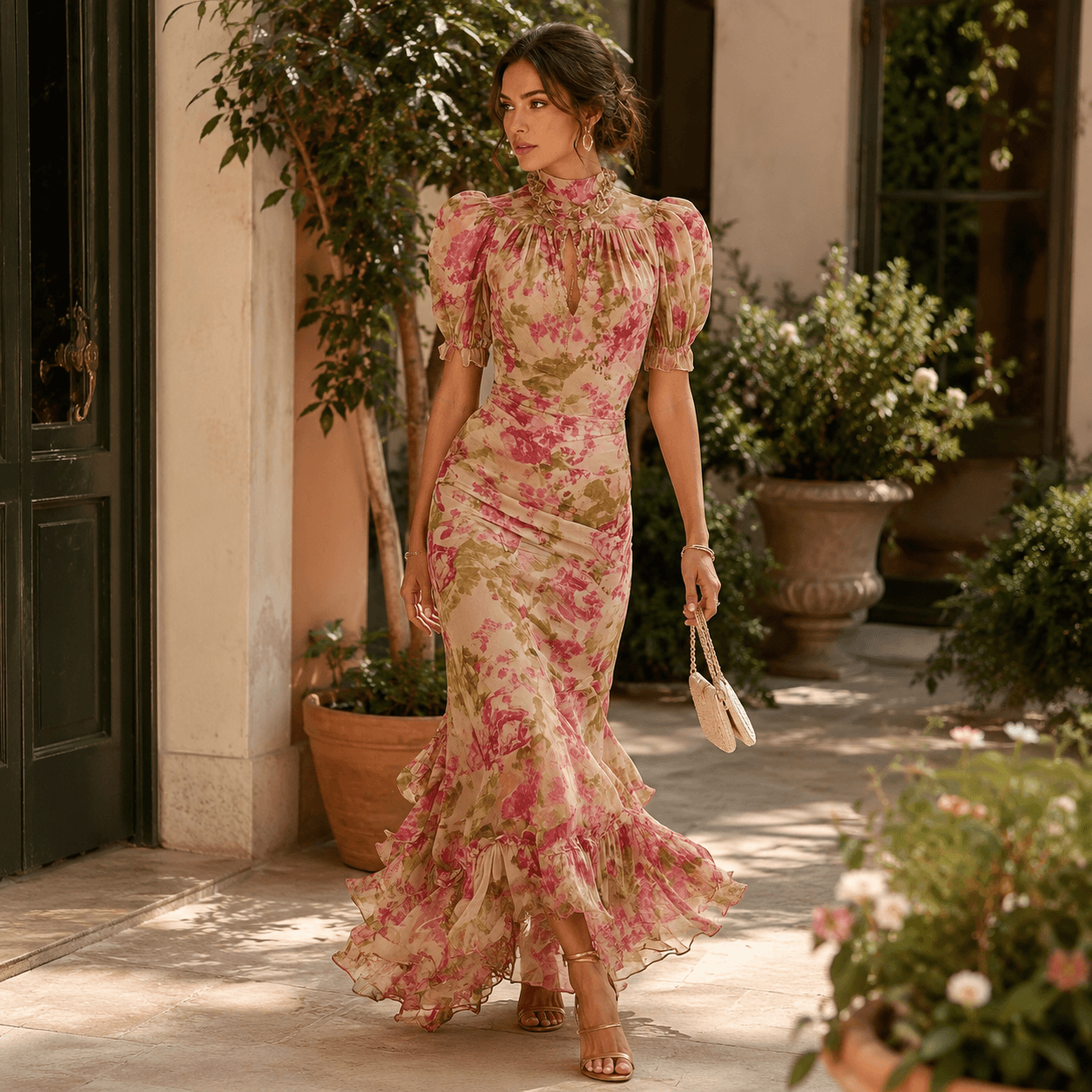 Rosalie™ | Vestido maxi con estampado de rosas vintage