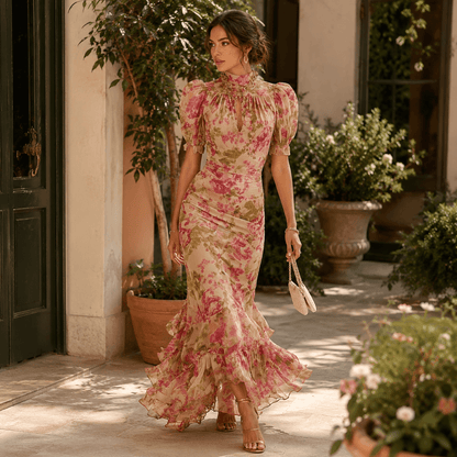 Rosalie™ | Vestido maxi con estampado de rosas vintage