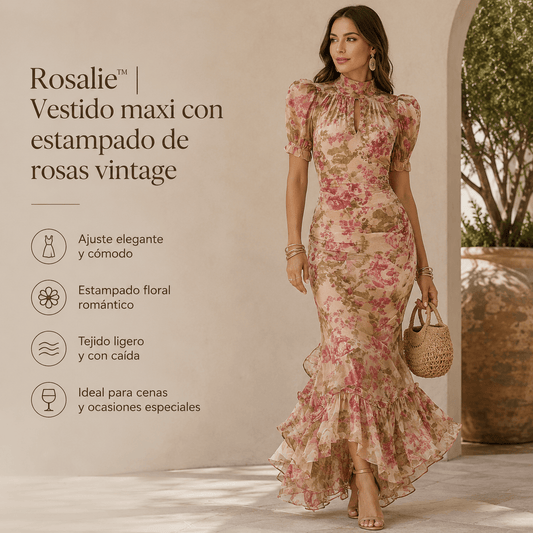 Rosalie™ | Vestido maxi con estampado de rosas vintage