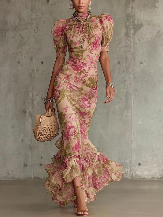 Rosalie™ | Vestido maxi con estampado de rosas vintage