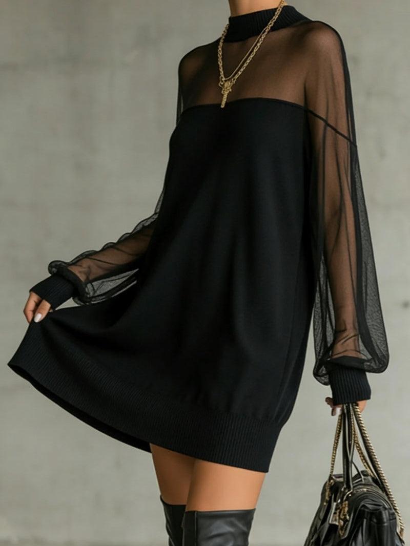 Amélie™ | Elegante Vestido corto negro con mangas de malla