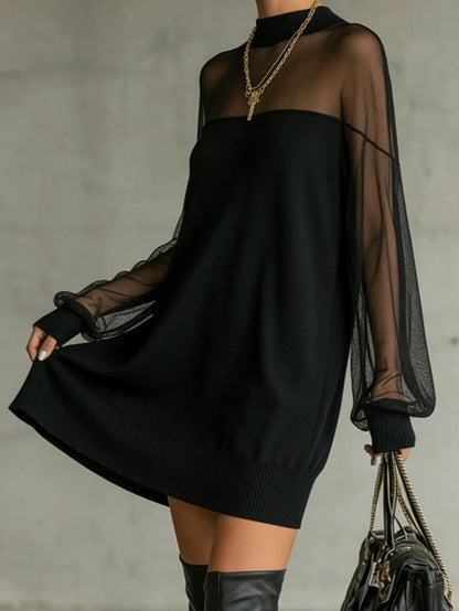 Amélie™ | Elegante Vestido corto negro con mangas de malla