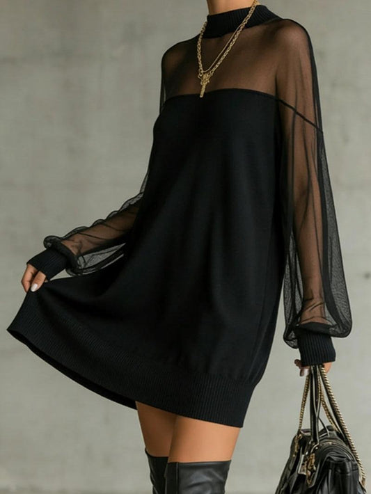 Amélie™ | Elegante Vestido corto negro con mangas de malla