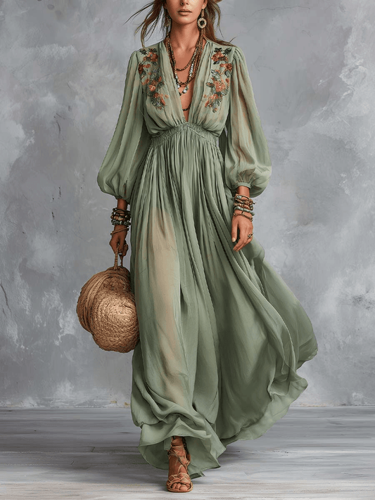 Élodine™ | Vestido Maxi Bohemio con Estampado Floral