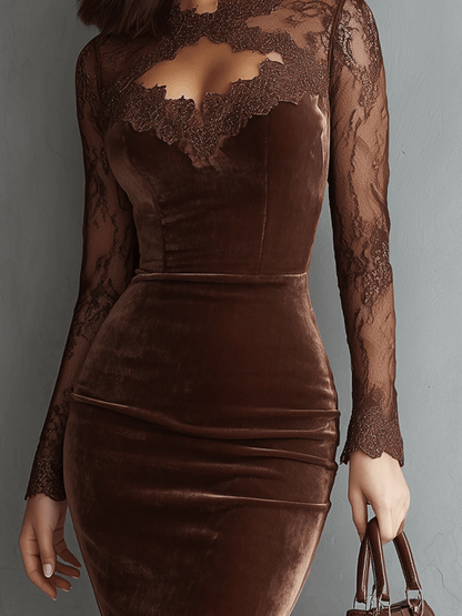 Aurélia™ | Minivestido de terciopelo con mangas de encaje